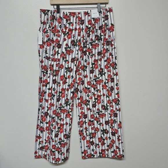 Anthropologie Maeve The Colette Cropped Wide-Leg Rose Printed Pants Sz 34 NWT‎ - Picture 4 of 9
